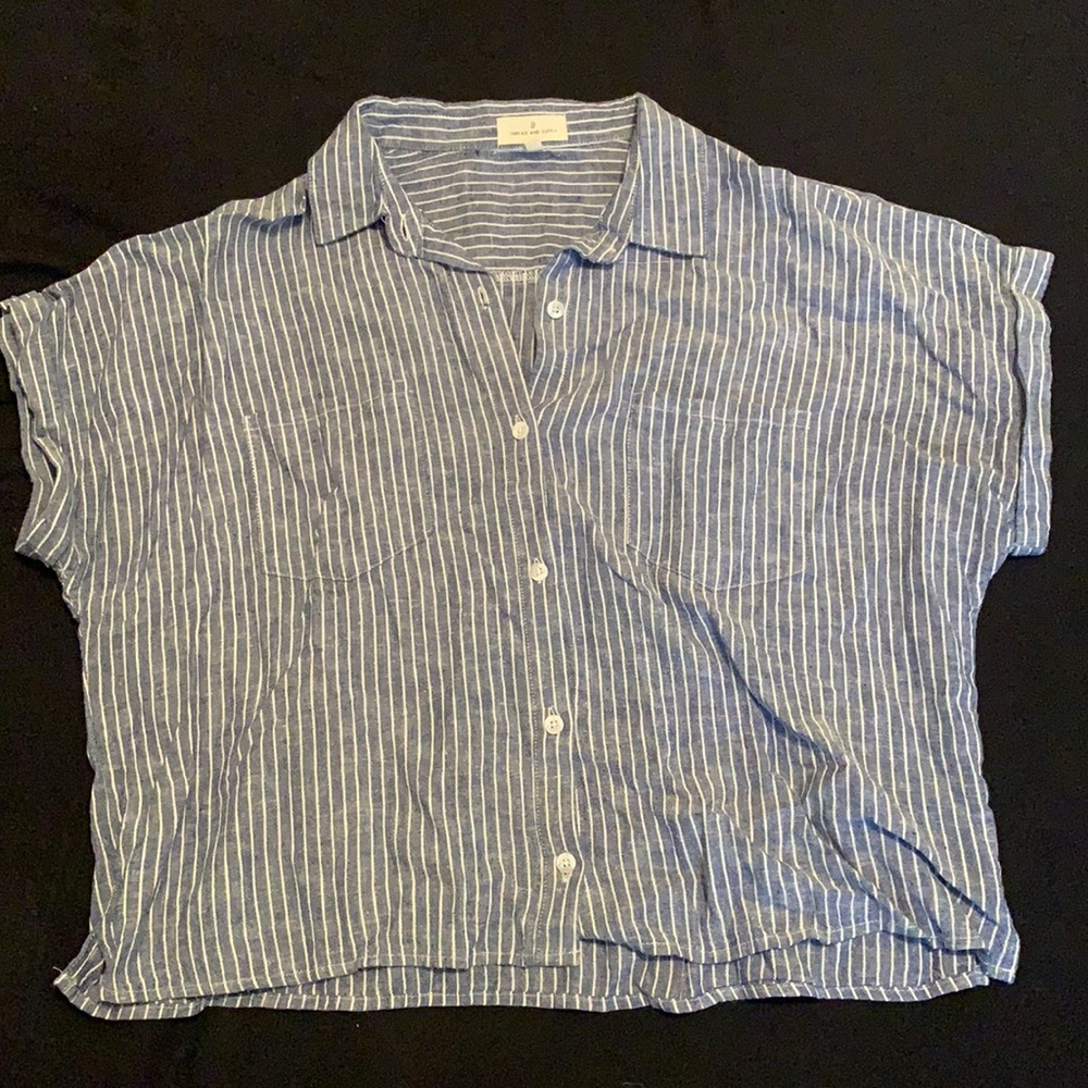 Blue and white striped. Button down shirt. Worn once